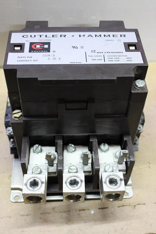 Used CUTLER HAMMER CONTACTOR C832KN6 SERIES C1 200 AMP 3-PHASE 3-POLE COIL: 120V