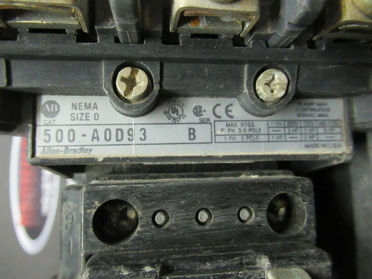 Used ALLEN BRADLEY CONTACTOR 500-A0D93 SER. B 18 AMP 600 VAC 5 HP COIL: 240 V