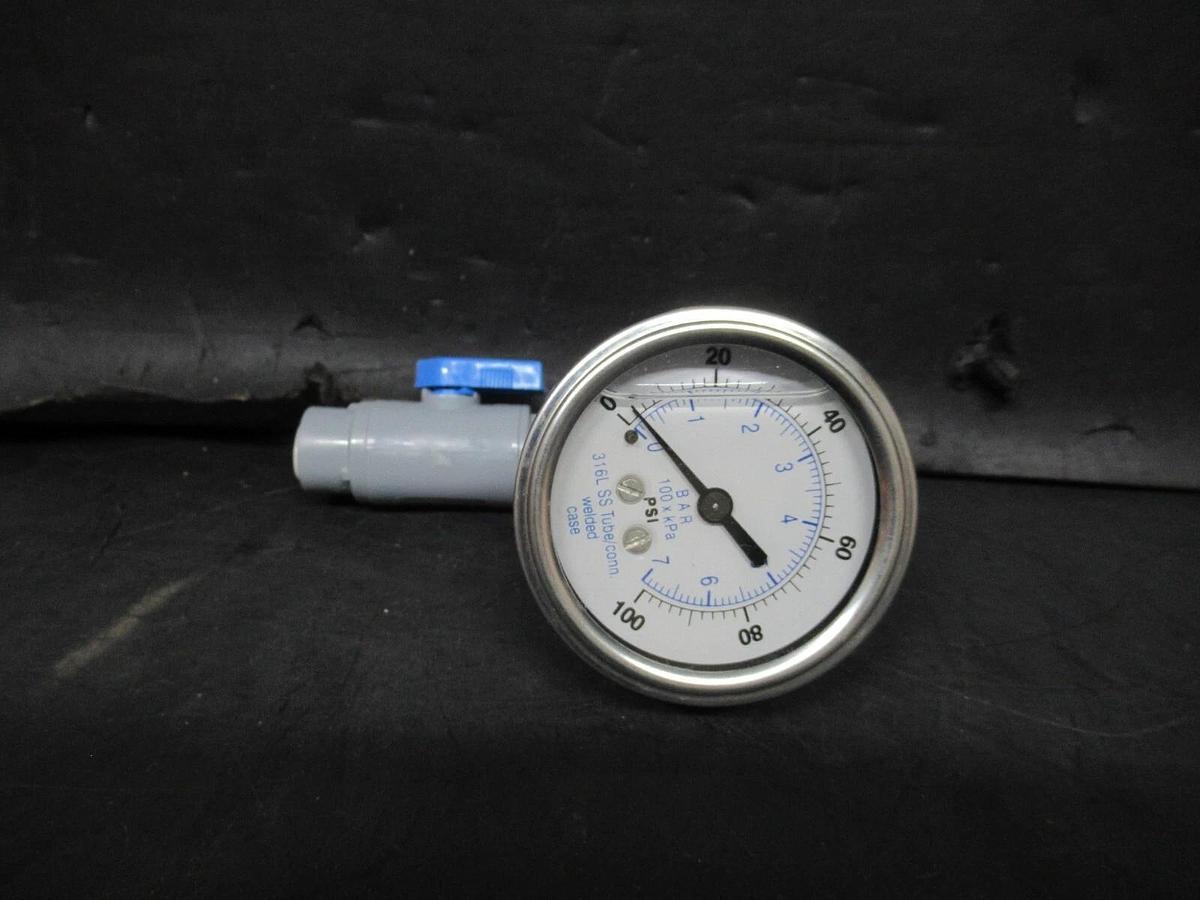 NEW SURPLUS PRESSURE GAUGE 316L-SS 0-100 PSI **WARRANTY INCLUDED**