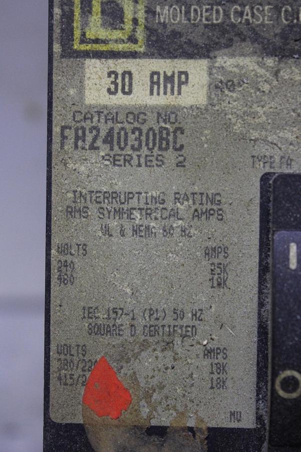 Used SQUARE D I-LINE CIRCUIT BREAKER FA24030AB SERIES 2 30 AMP 480 VAC 2-POLE