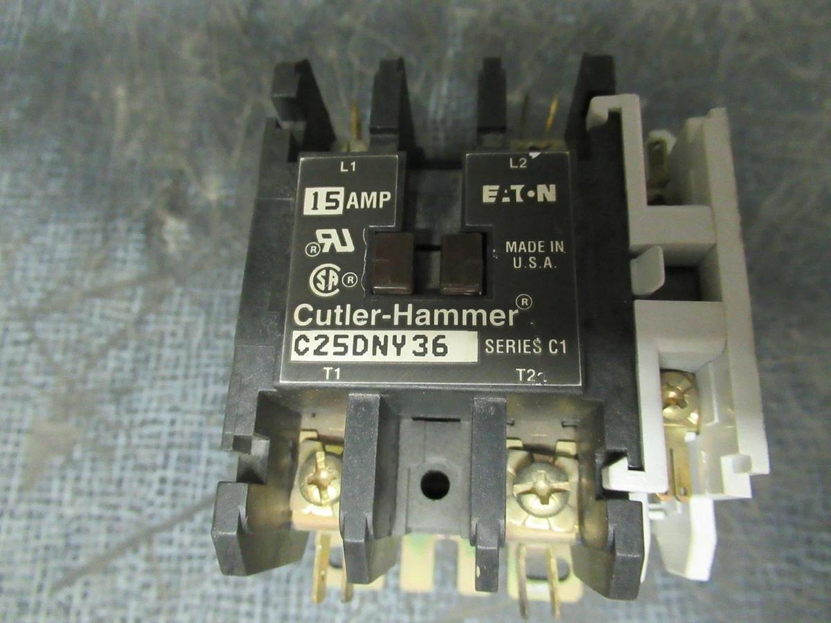 Used CUTLER-HAMMER CARRIER CONTACTOR C25DNY36 HN52AB254A 600V 5HP 15A COIL: 104-120V