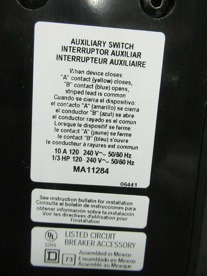 Used 450 AMP SQUARE D BREAKER 519568P15 600 VDC 3 POLE W/ AUXILIARY SWITCH & UVR