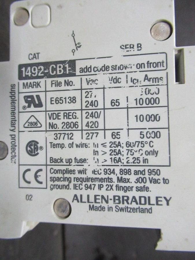Used ALLEN BRADLEY BREAKER 1492-CB1 SER. B G-030 3 AMP 277 VAC **WARRANTY INCLUDED**
