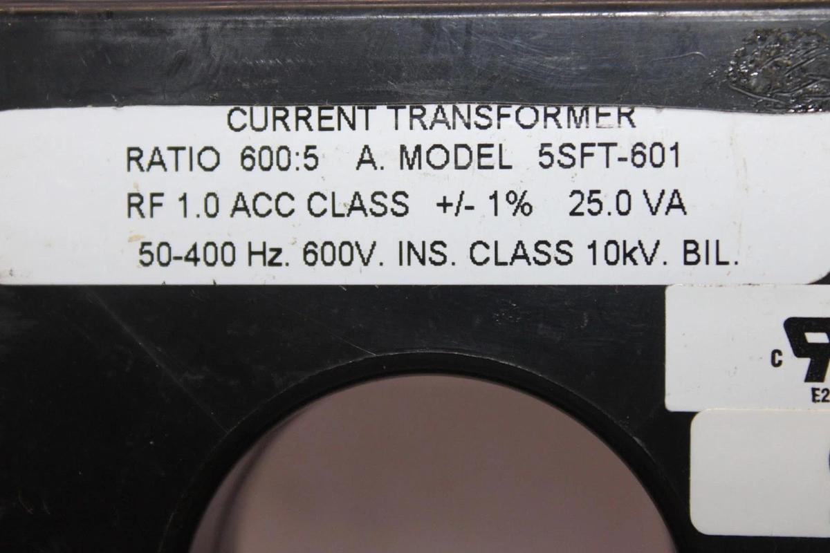Used TYCO ELECTRONICS CURRENT TRANSFORMER 5SFT-601 600:5 50-400 HZ 25 VA 600 VOLT