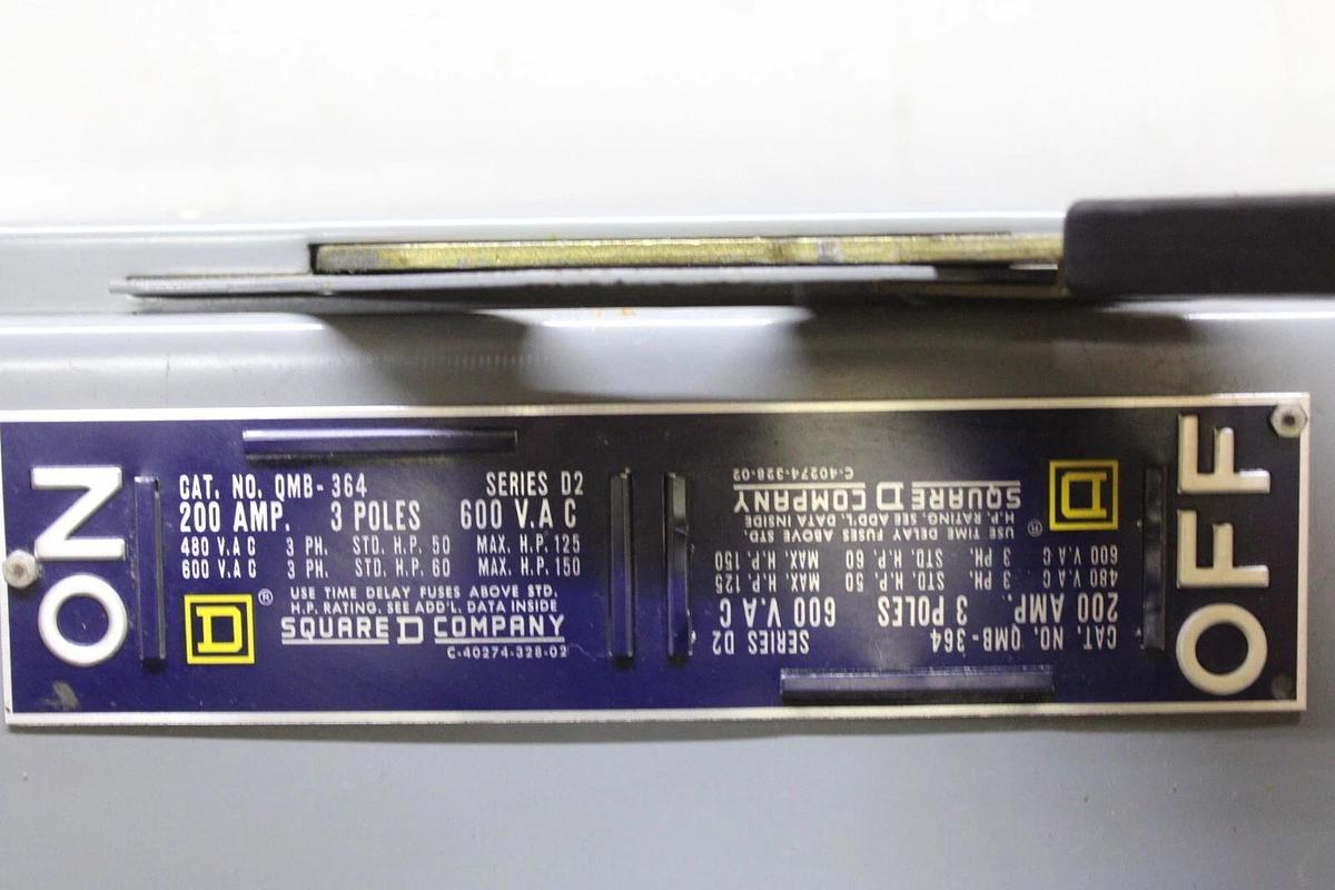 Used SQUARE D QMB DISCONNECT SWITCH QMB-364 200 AMP 600 VAC 150 HP 3-PHASE