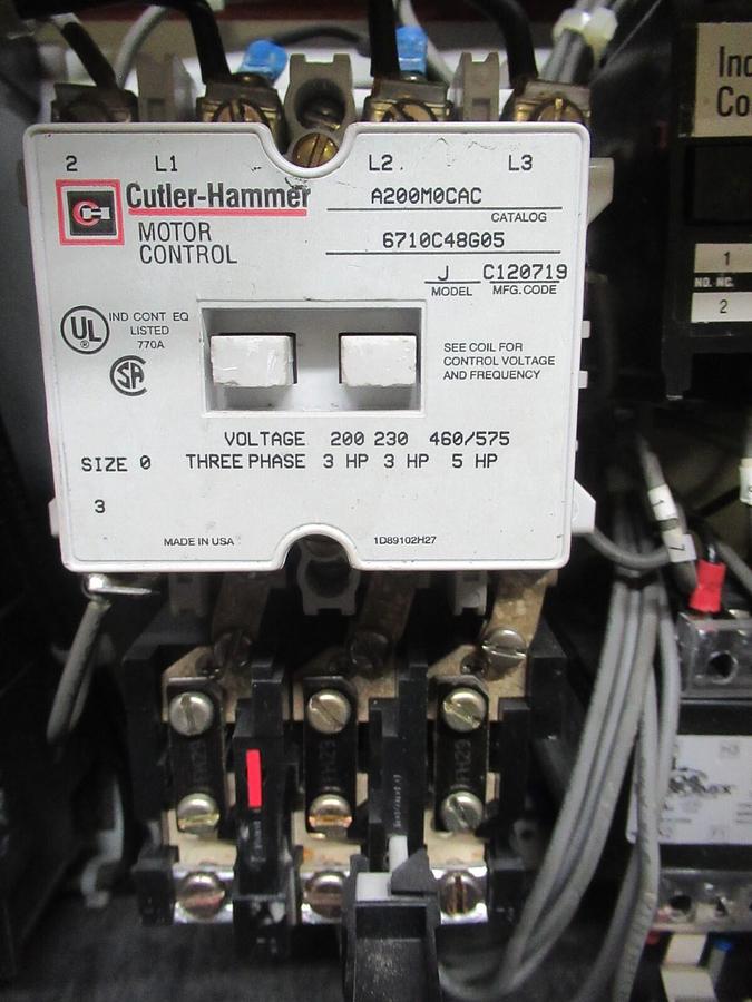 Used CUTLER HAMMER MOTOR STARTER CONTROL BUCKET MODEL: 2100 12" NEMA SIZE 0 30 AMP