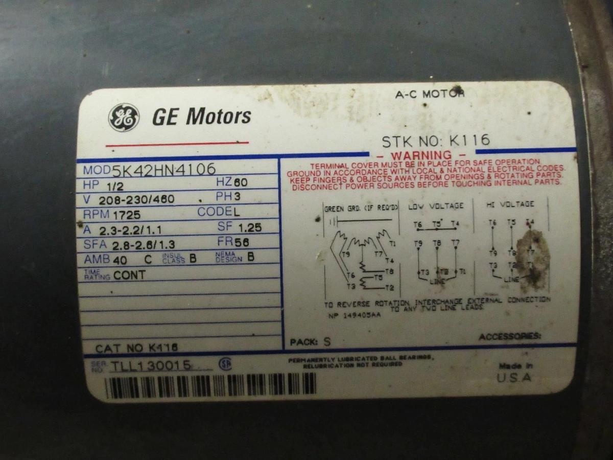 Used YORK 1/2 HP 3 PHASE OIL-SEALED ROTARY VACUUM PUMP 026-32305-000 W/ K416 MOTOR