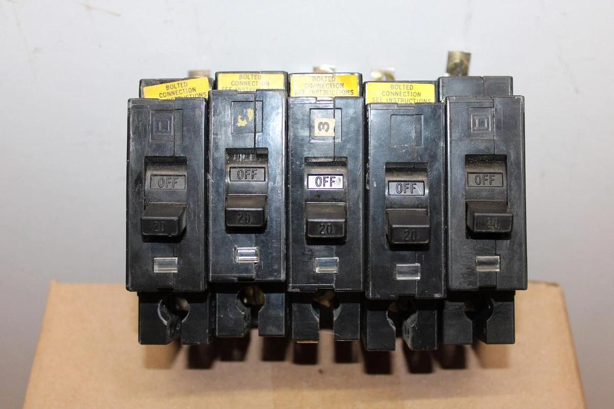 Used LOT OF 5 SQUARE D CIRCUIT BREAKER EHB14020 20 AMP 1-POLE 480/277 VAC