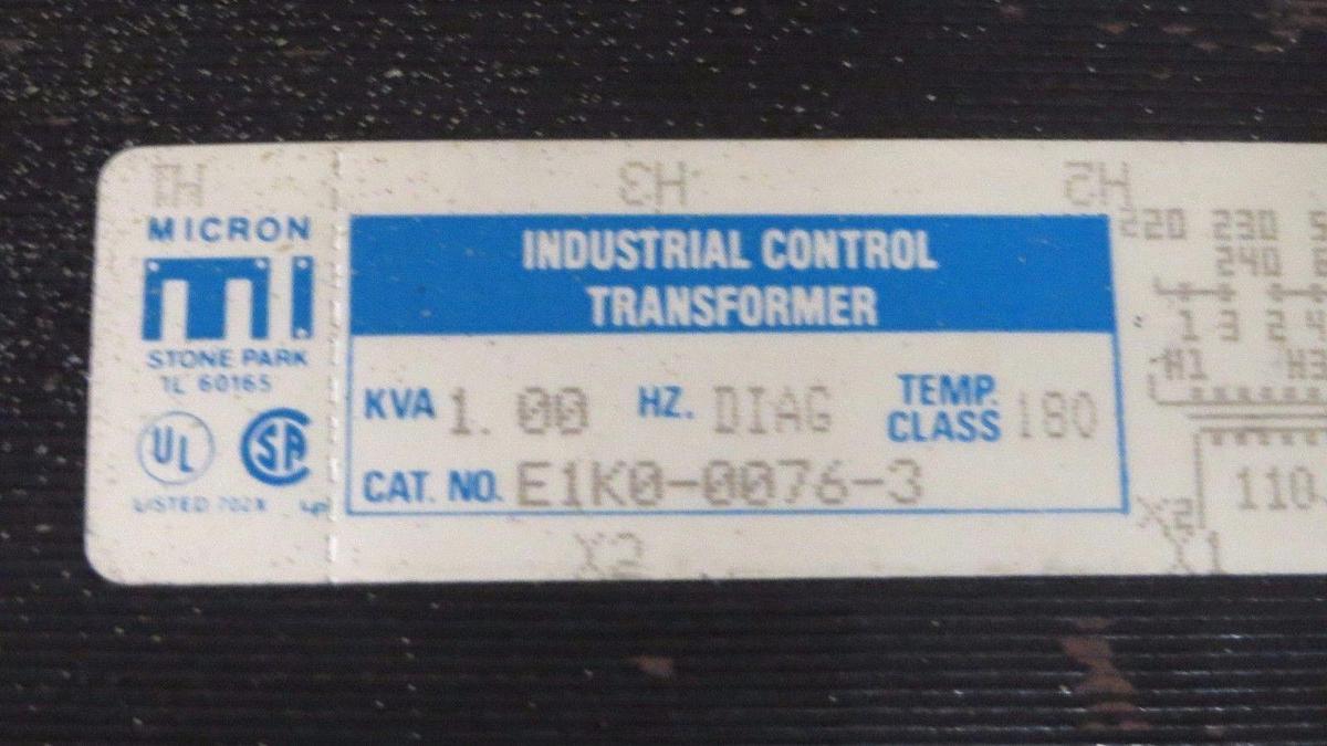 Used CUTLER HAMMER MICRON CONTROL TRANSFORMER 1 KVA MODEL E1K0-0076-3 **WARRANTY**