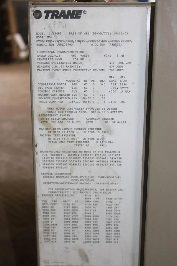 Used TRANE CHILLER LIQUIFLO ADAPTIVE FREQUENCY DRIVE LF200405AAP 480V 405 AMP 337 KVA