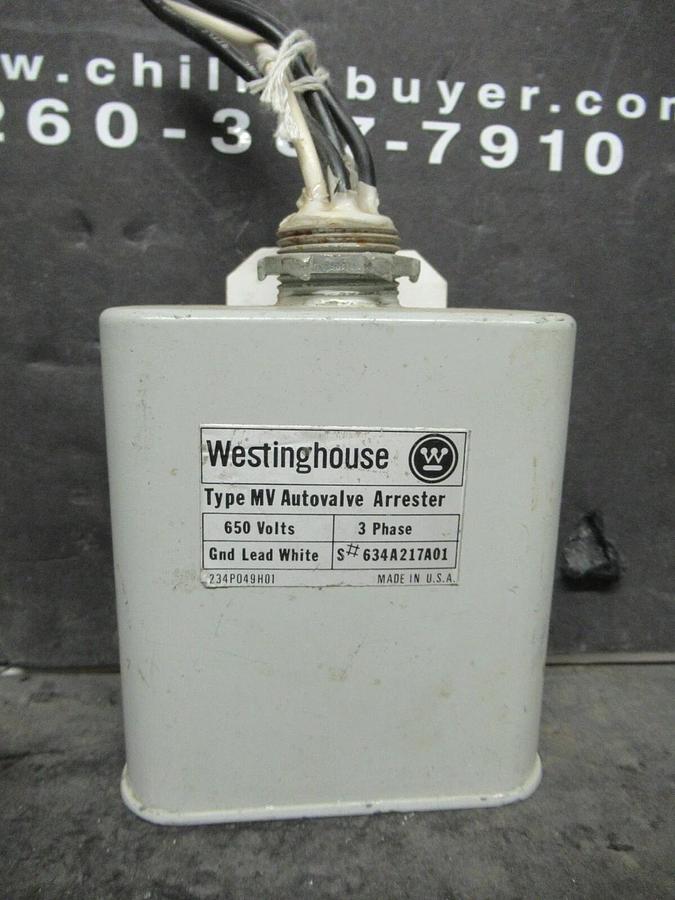 Used WESTINGHOUSE TYPE MV AUTOVALVE ELECTRIC SURGE ARRESTER 650 VAC 3 PHASE SUPRESSER