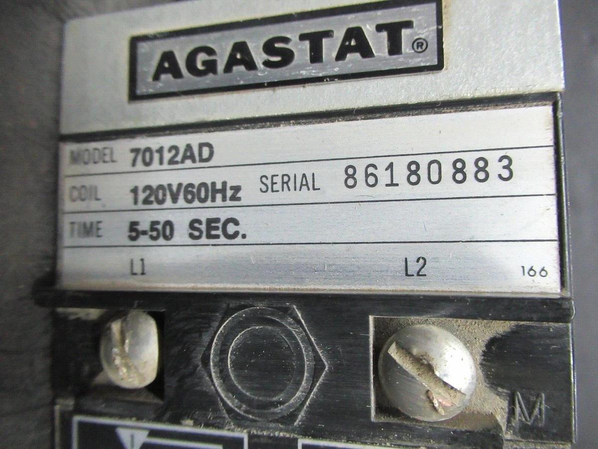 Used AGASTAT TIME DELAY RELAY 5-50 SECONDS 7012AD 120 VAC VOIL 600 VAC 10 AMP