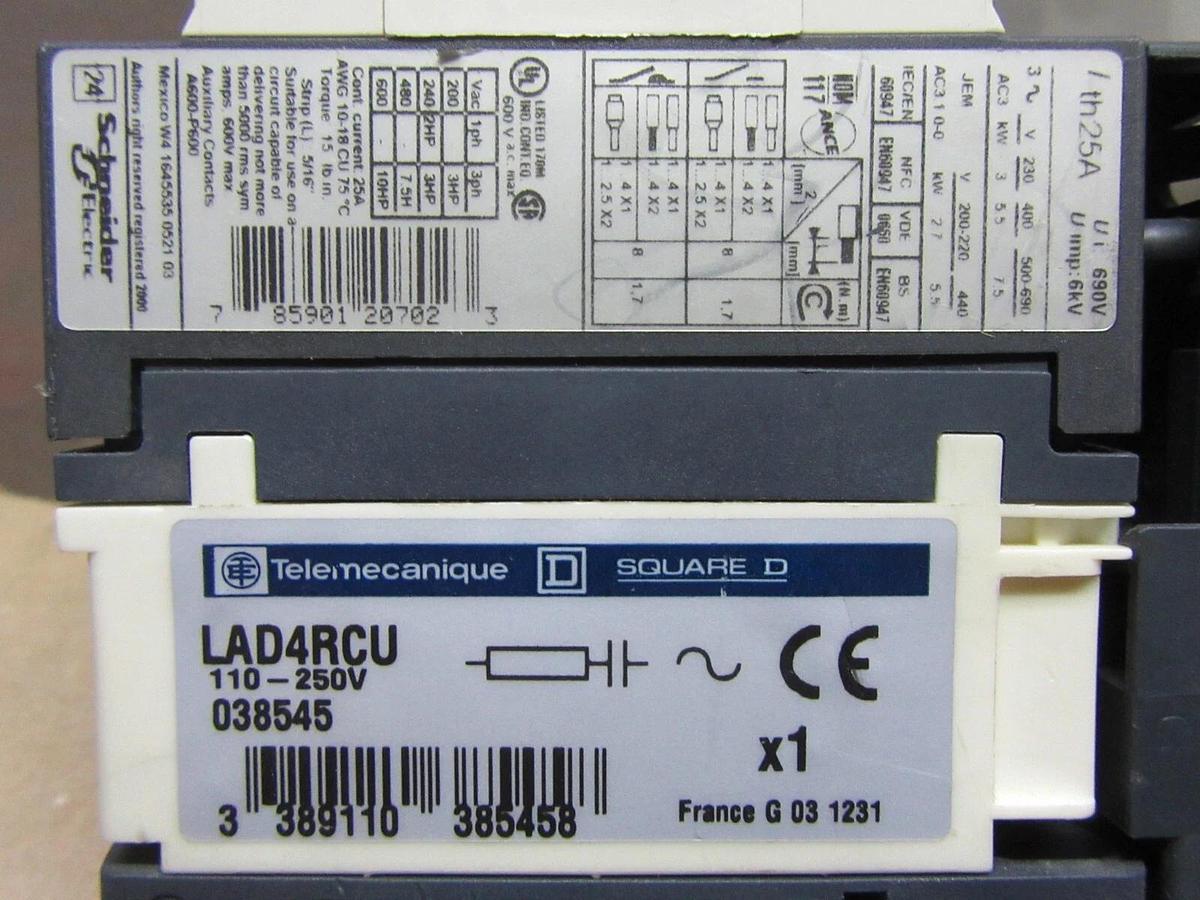 Used SQUARE D MANUAL MOTOR STARTER LC1-D12 25 AMP 600 VAC 10 HP W/ GV2-P14H7