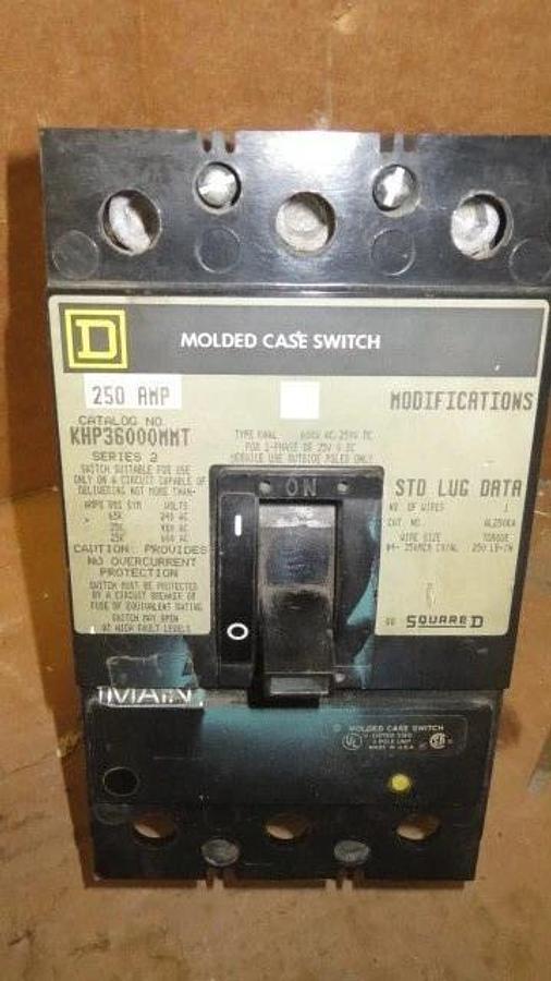 Used SQUARE D MOLDED CASE SWITCH KHP36000MMT 250 AMP 600 VAC 3-POLE 3-PHASE