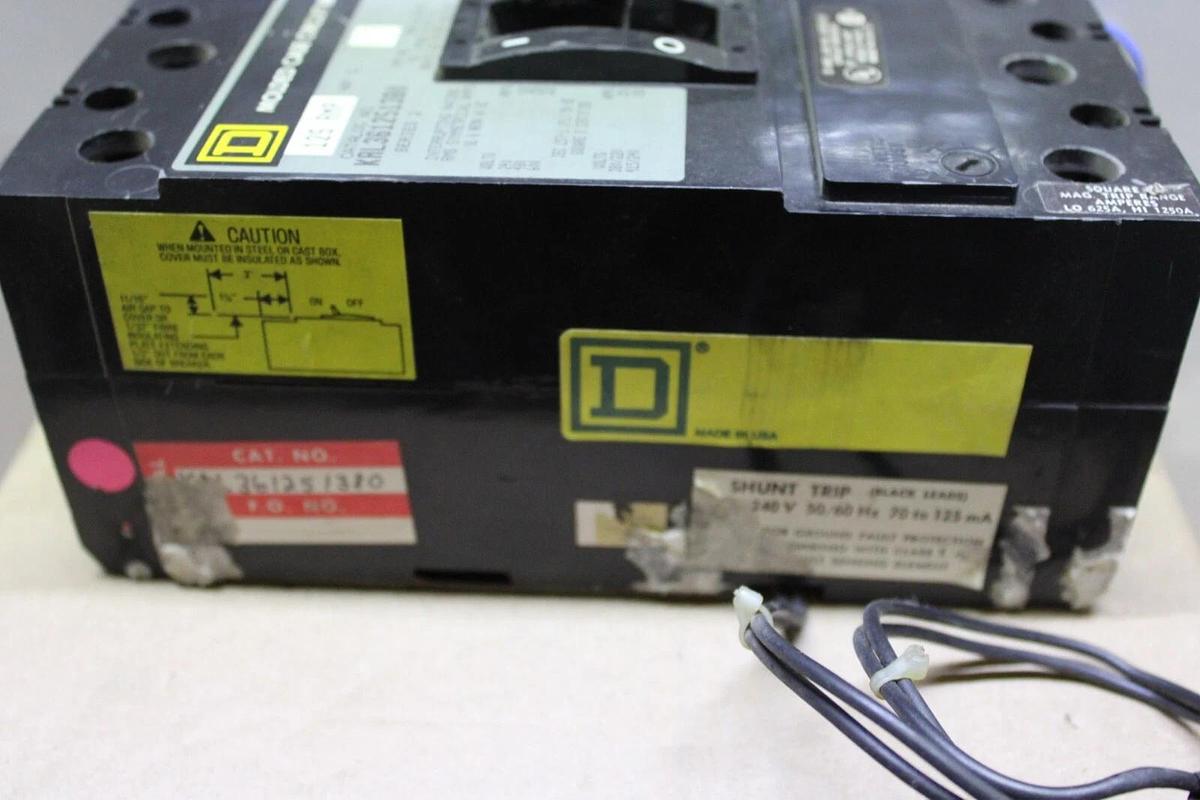 Used SQUARE D CIRCUIT BREAKER KAL361251380 125 AMP 600V 3-POLE W/ AUXILIARY & SHUNT