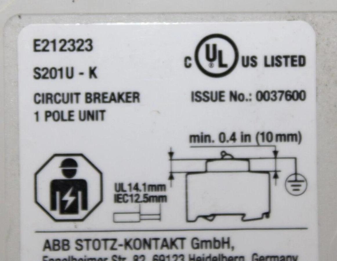 Used ABB CIRCUIT BREAKER S201U-K20A 240 VAC 1-POLE **WARRANTY INCLUDED**