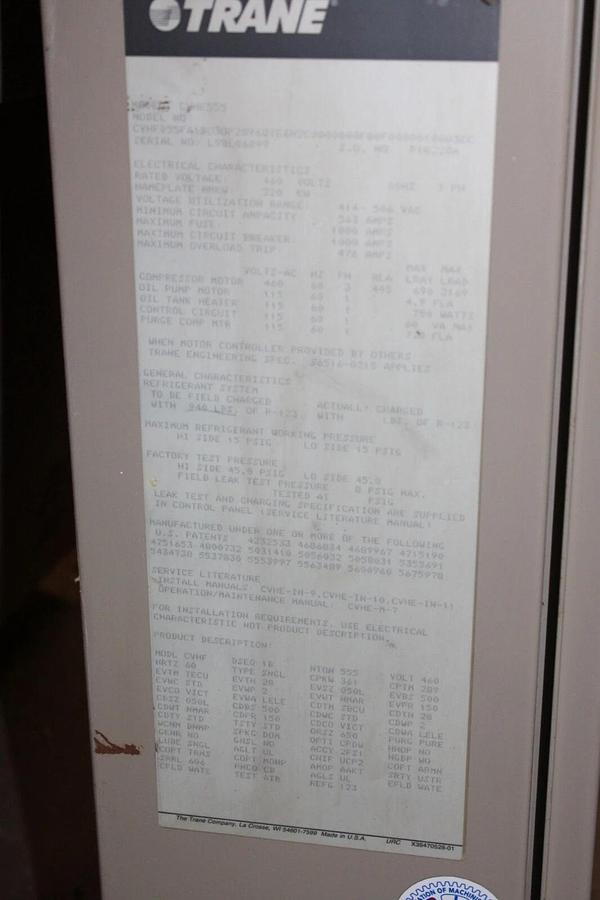 Used TRANE CENTRAVAC CHILLER CONTROL SYSTEM CVHF555 460V 3-PHASE 320KW *WARRANTY*