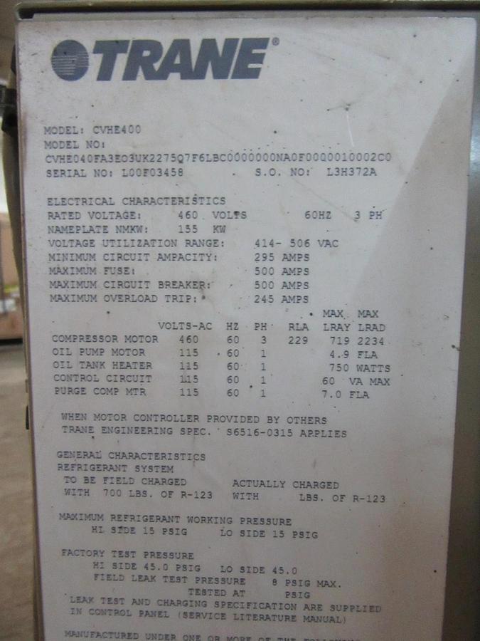 Used TRANE TRACER ADAPTIVIEW RETROFIT LIQUID CHILLER CONTROLLER CRVE203 480 V 250 HP