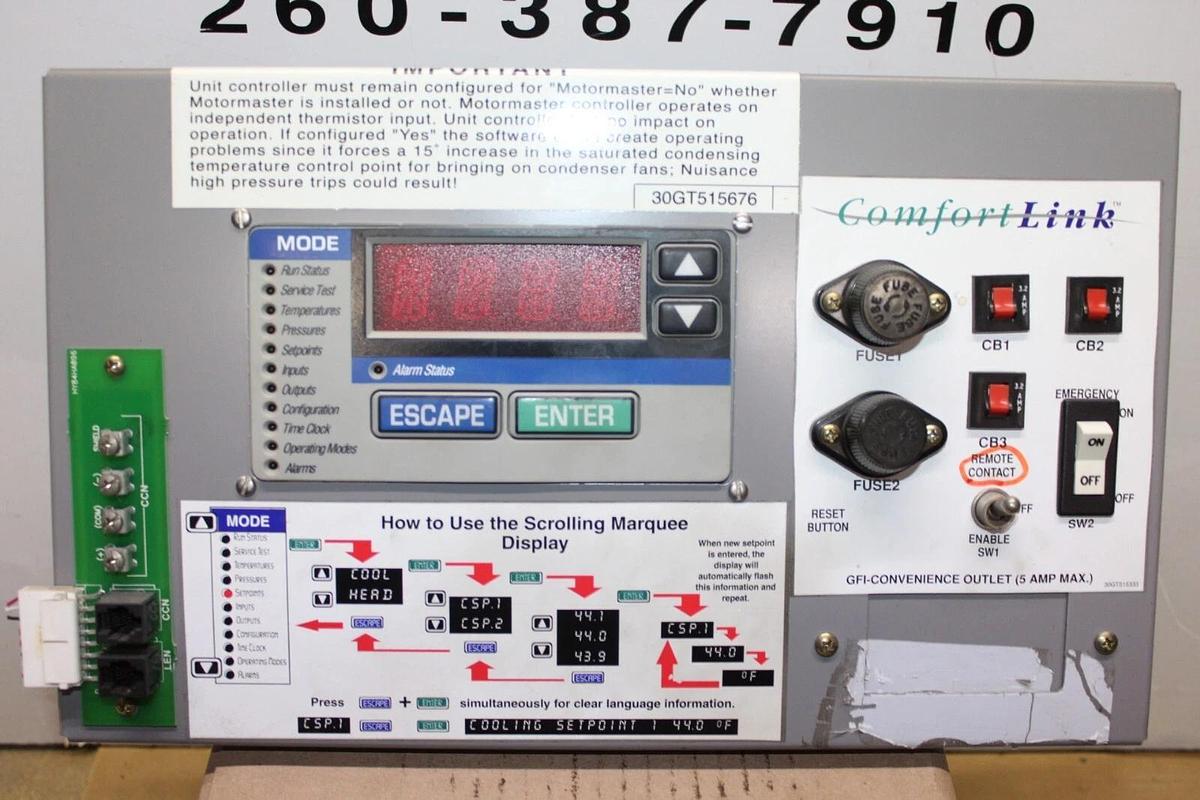 Used CARRIER COMFORTLINK CHILLER DISPLAY AND ALARM 30GT515676 HK50AA031 *WARRANTY*