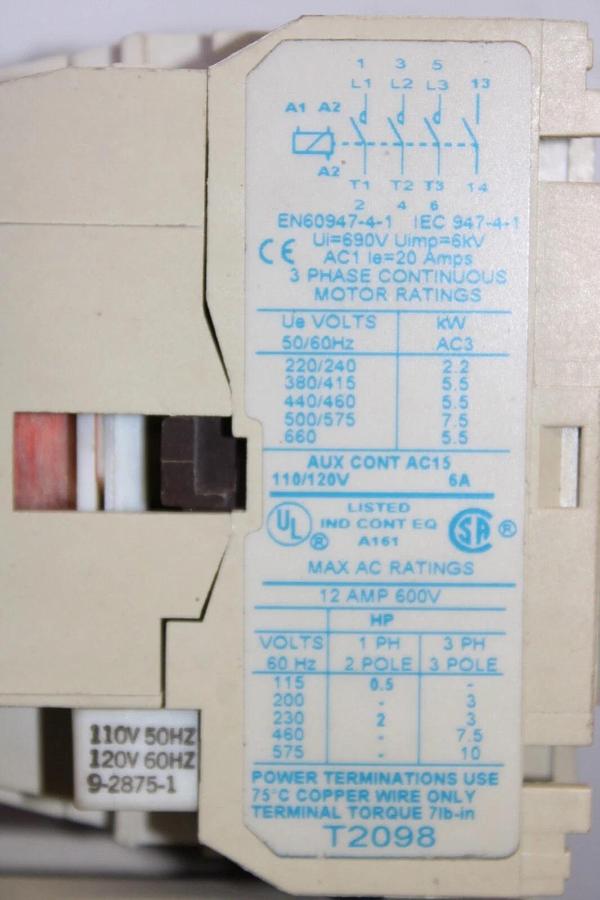 Used CUTLER HAMMER STARTER AE16CNS0 600 VAC 12 AMP 10 HP 3-POLE W/ C306DN3 OVERLOAD