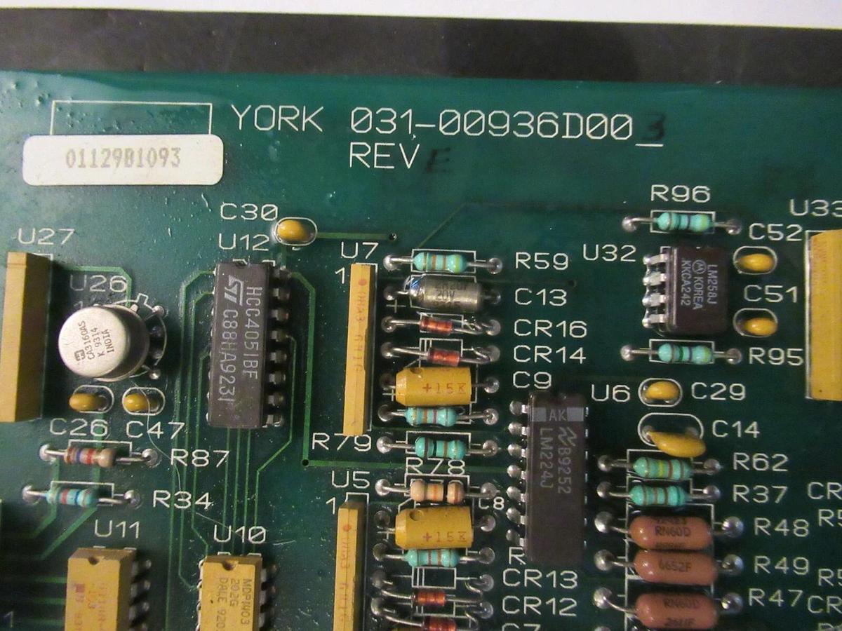 Used YORK CHILLER CIRCUIT BOARD 031-00936D003 REVISION E **WARRANTY INCLUDED**
