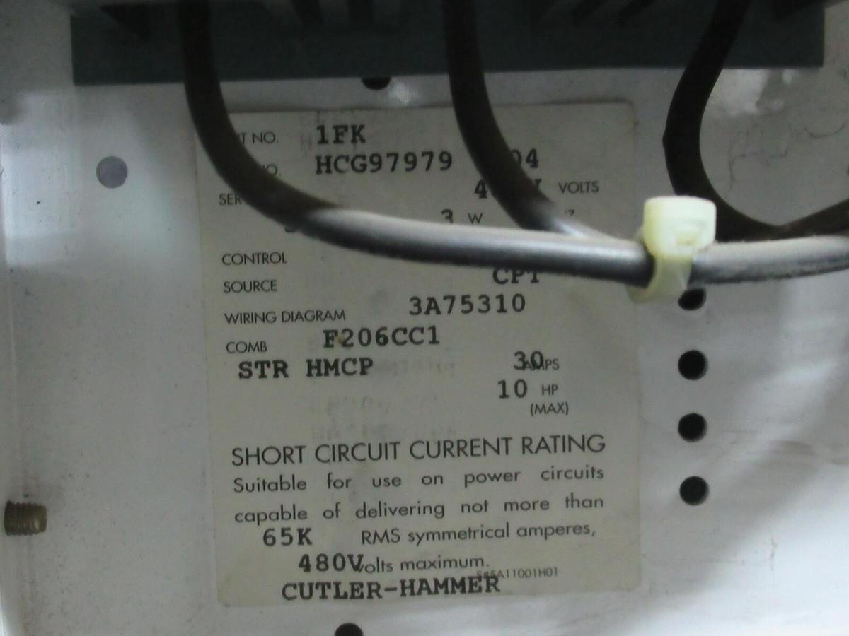 Used CUTLER HAMMER MOTOR STARTER CONTROL BUCKET MODEL: 2100 12" NEMA SIZE 1 30 AMP