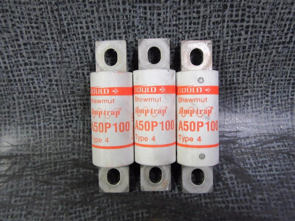 Used LOT OF 3 100 AMP A50P100 GOULD SHAWMUT AMPTRAP FUSE 100 AMP 500 VAC TYPE 4