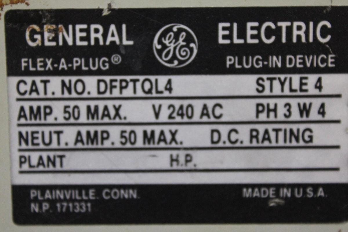 Used GENERAL ELECTRIC DFPTQL4 MOD. 4 BUSPLUG 50 AMP 240 VAC 3-PHASE 4-WIRE