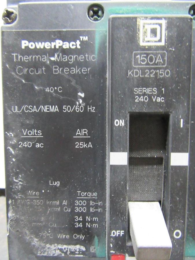 Used SQUARE D POWERPACT CIRCUIT BREAKER KDL22150 2-POLE 150 AMP 240 VAC **WARRANTY**