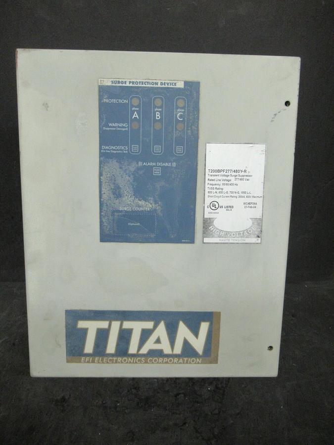 Used TITAN TRANSIENT VOLT SURGE SUPPRESSOR T200BPF / T200BPF277/480Y-R 277/480 VAC