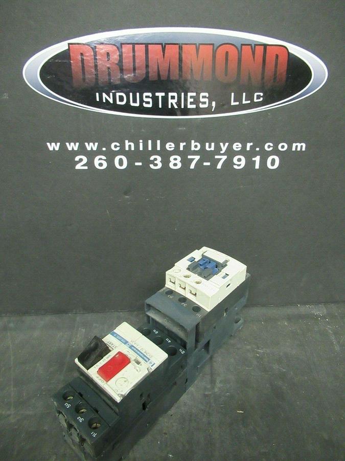 Used TELEMECANIQUE CONTACTOR LC1D09 600 VAC 25 AMP W/ GV2ME10 MANUAL MOTOR START