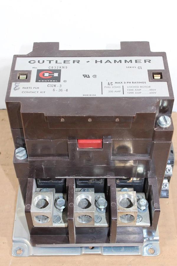 Used CUTLER HAMMER CONTACTOR C832KN9 200 AMP 600 VOLT 3-PHASE COIL: 120V **WARRANTY**