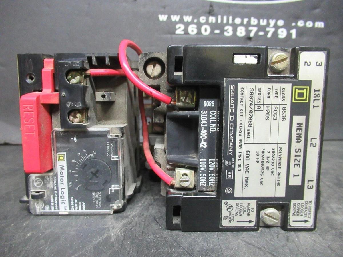 Used SQUARE D NEMA 1 STARTER 8536SCG3 W/ 9065SS120 OVERLOAD RELAY 600 VAC 10 HP