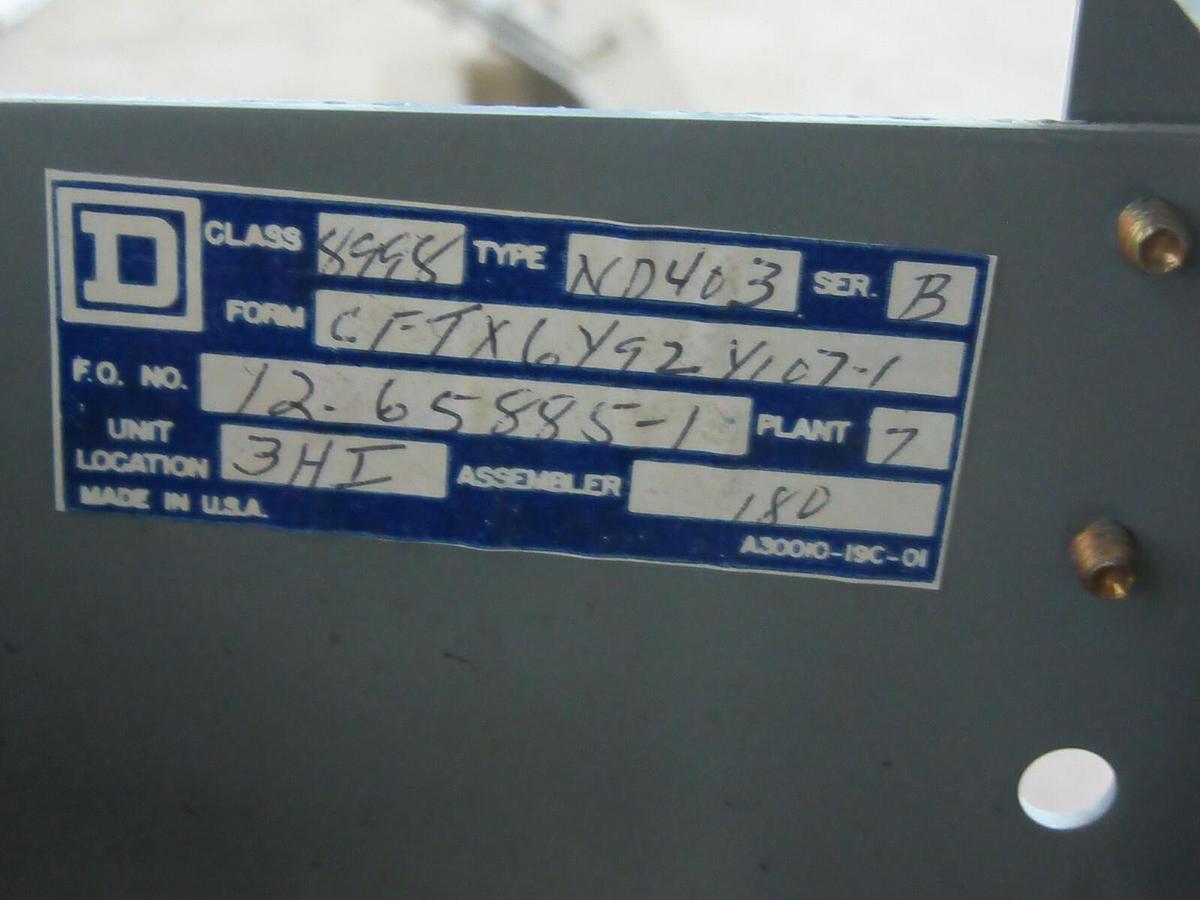 Used SQUARE D TWIN MCC FUSIBLE STARTER BUCKET 12" MODEL: 4 SIZE 1 W/ 8536-SDO1