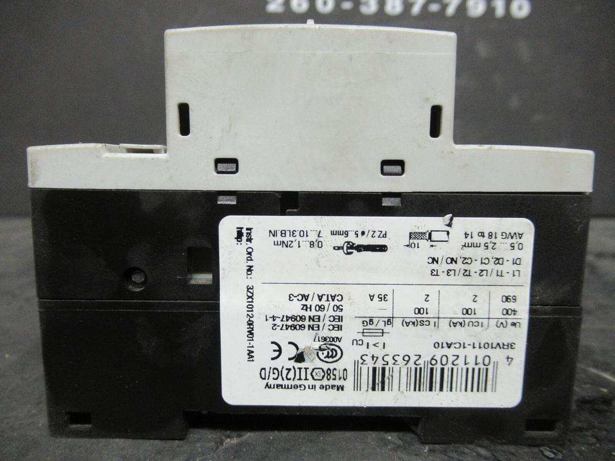 Used SIEMENS MANUAL MOTOR SPORT 3RV1011-1CA10 600 VAC 2 HP 1.8-2.5 AMP **WARRANTY**