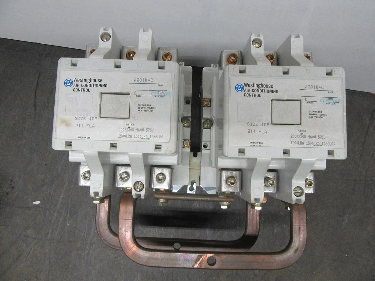 Used WESTINGHOUSE REVERSING CONTACTOR A201K4C 3-PHASE 600 VAC 211 AMP NEMA SIZE 4DP