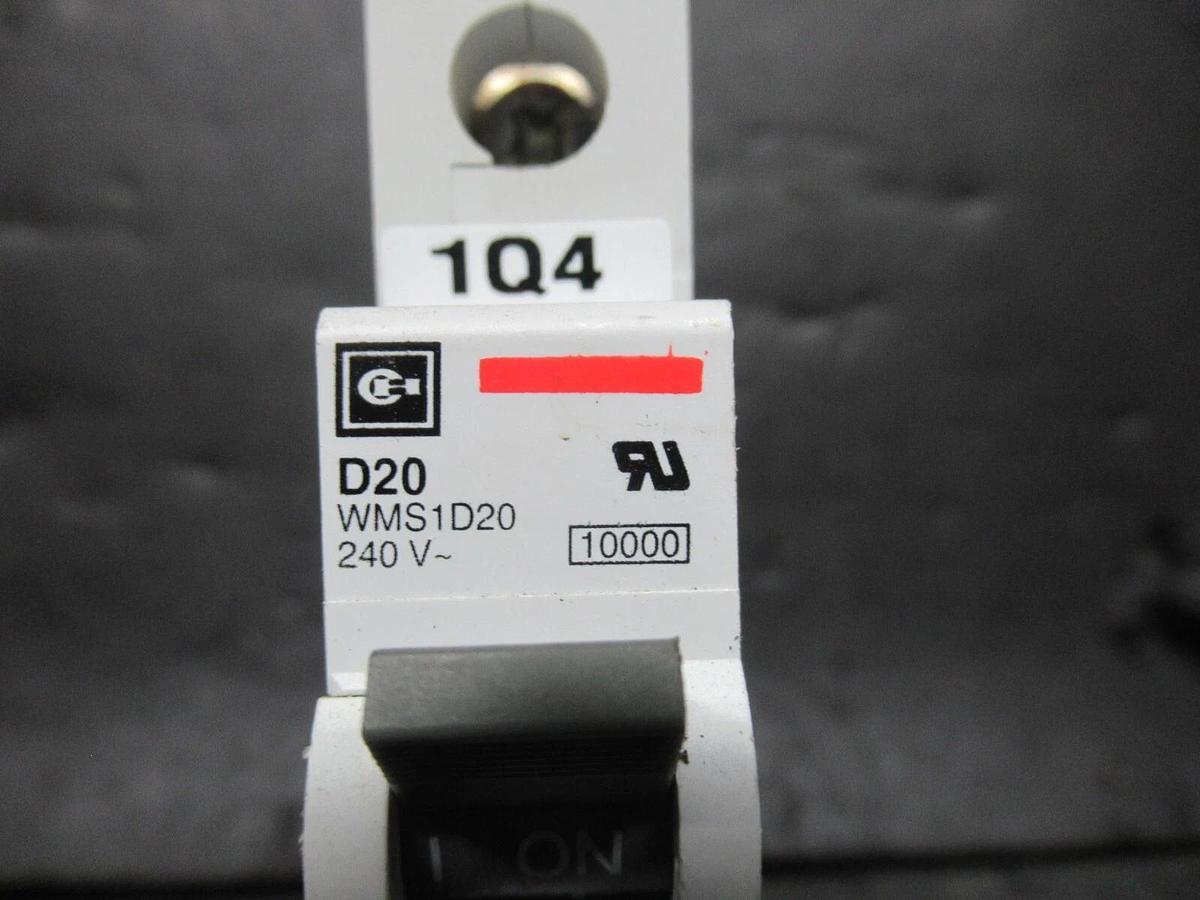 Used CUTLER-HAMMER CIRCUIT BREAKER D20 WMS1D20 20 AMP 277-480 VAC SINGLE POLE