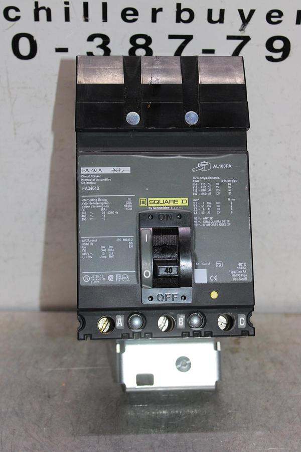 Used SQUARE D I-LINE CIRCUIT BREAKER FH36040 40 AMP 600 VOLT 3-POLE