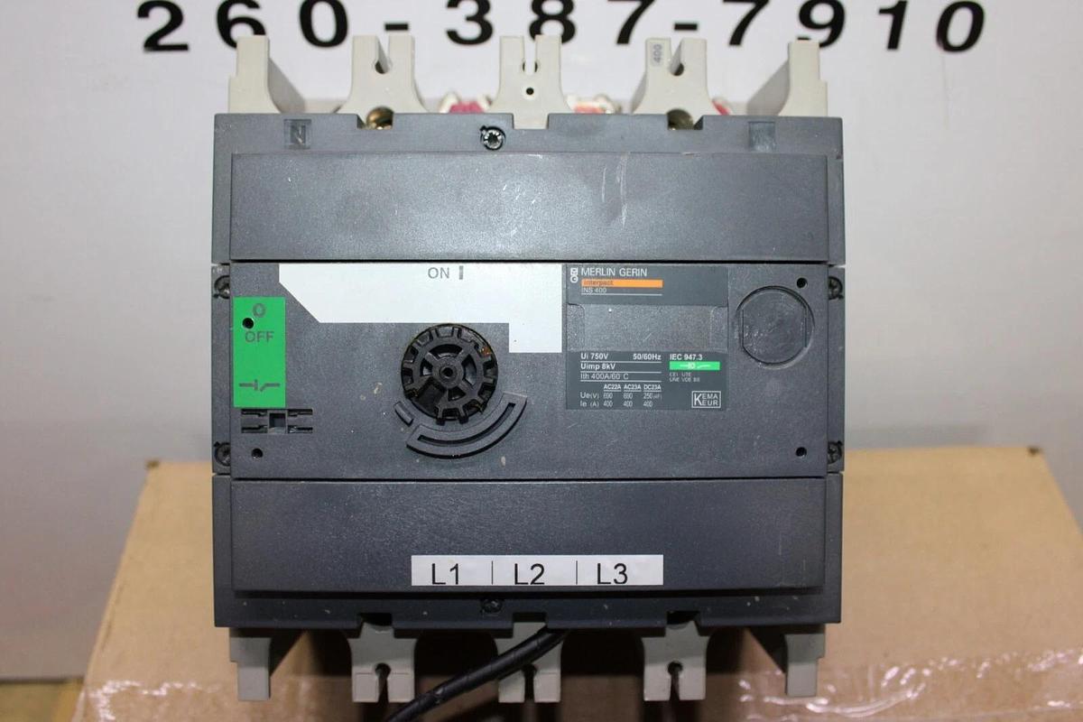 Used MERLIN GERIN INTERPACT MOLDED CASE SWITCH INS400 400 AMP 750 VOLT 3-POLE