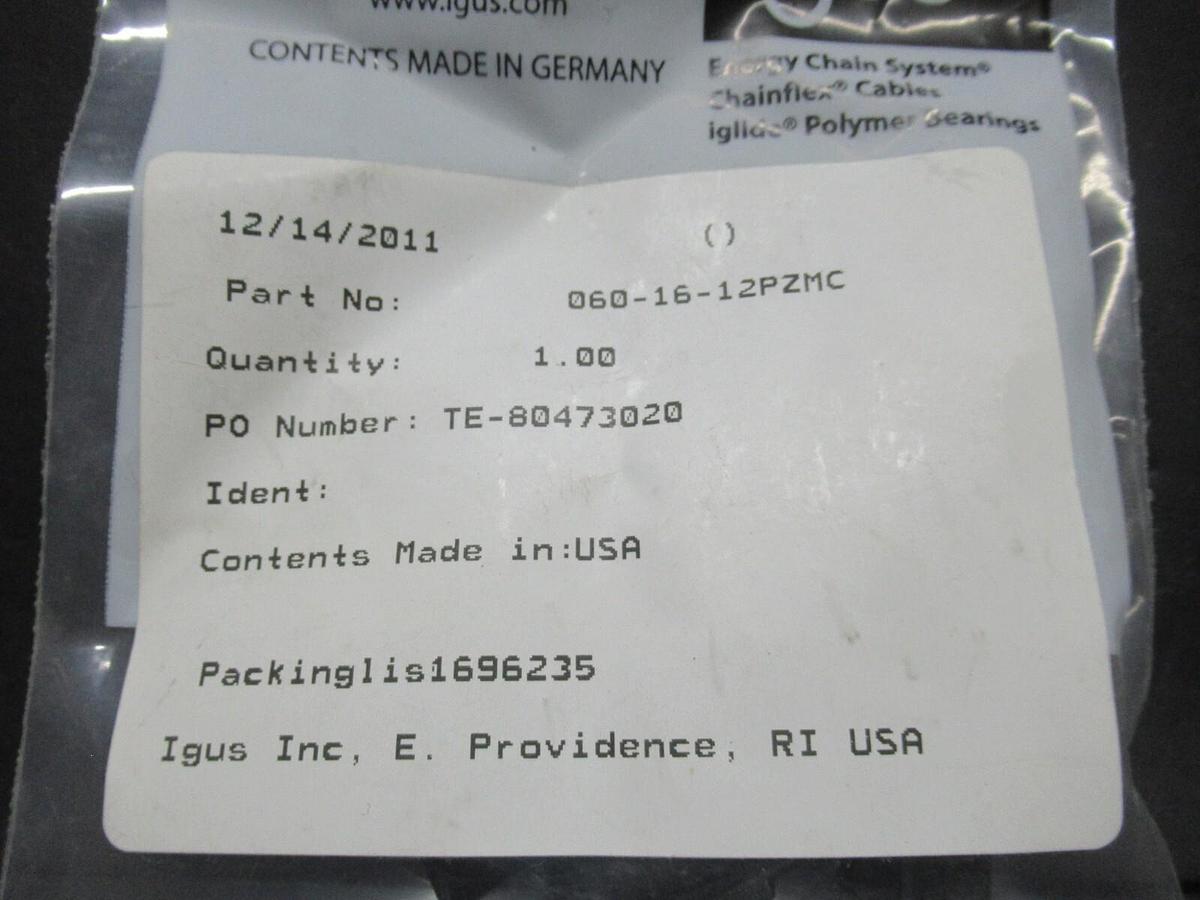 NEW IN BAG IGUS MOUNTING BRACKET ZIPPER 060-16-12PZMC **WARRANTY INCLUDED**