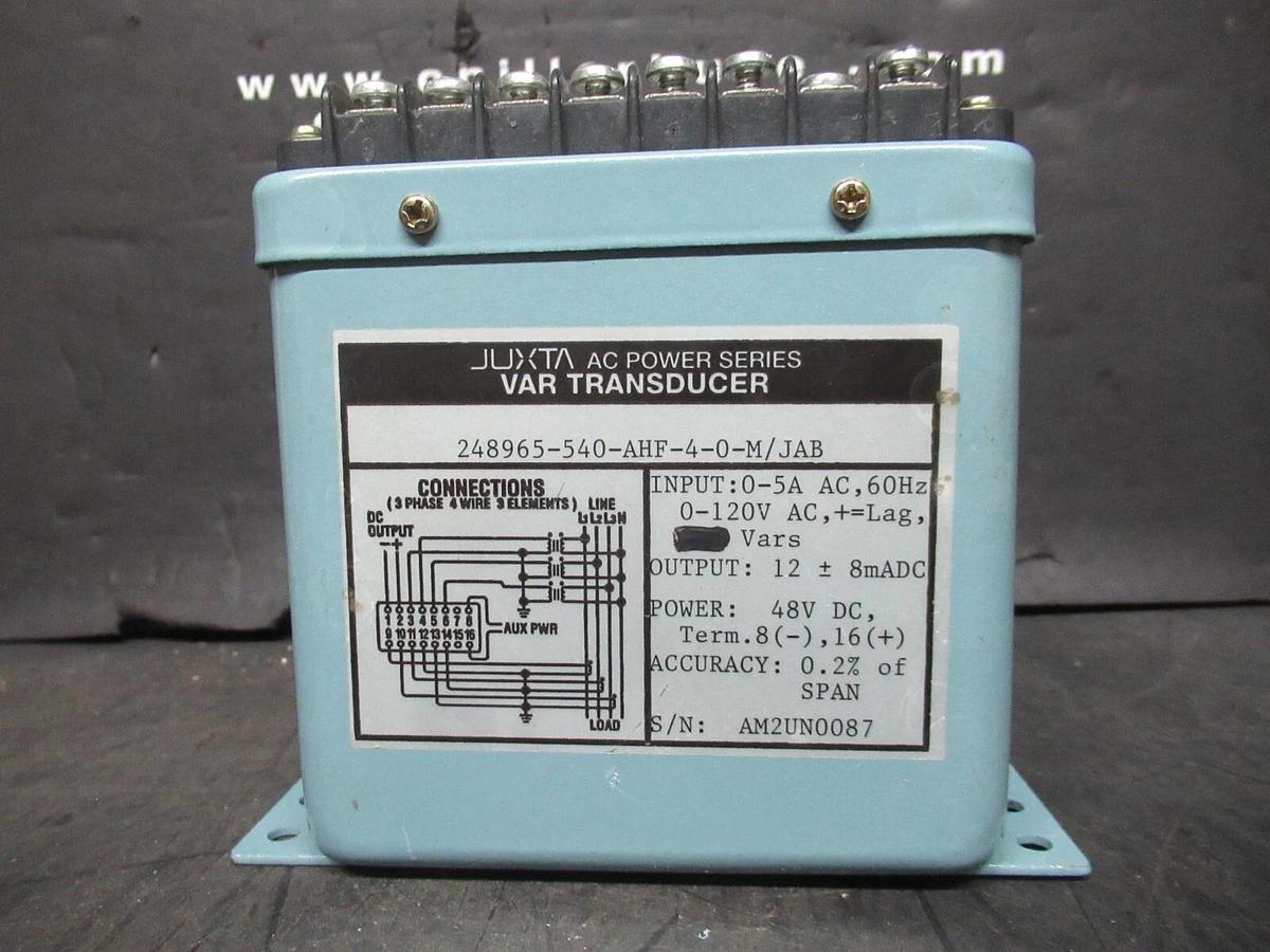 Used YOKOGAWA JUXTA VAR TRANSDUCER 248965-540-AHF-4-0-M/JAB 120V 5A 3-PHASE 4-WIRE