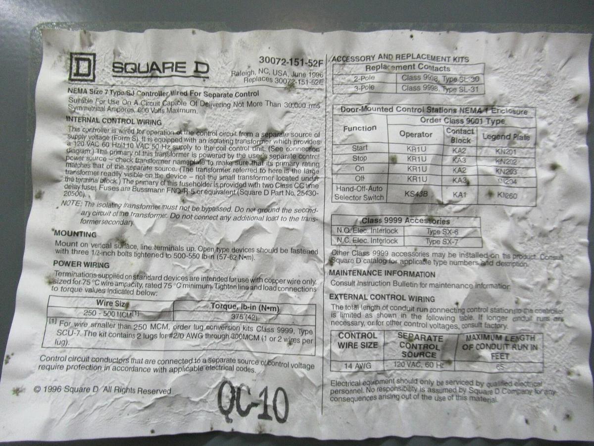 Used SQUARE D ENCLOSED STARTER 8502SJO2SX01 NEMA 7 STARTER NEMA 3R ENCLOSURE 600 VAC