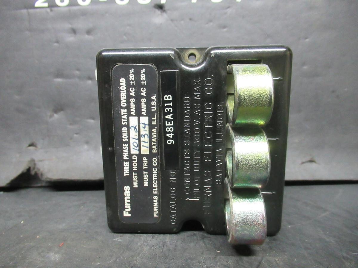 Used FURNAS THREE PHASE SOLID STATE OVERLOAD 948E31B 113:4 AMP TRIP **WARRANTY**