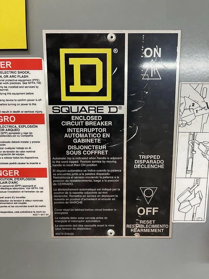 Used SQUARE D CIRCUIT BREAKER ENCLOSURE P1200AWK NEMA 3R, 5, 12 1200 AMP