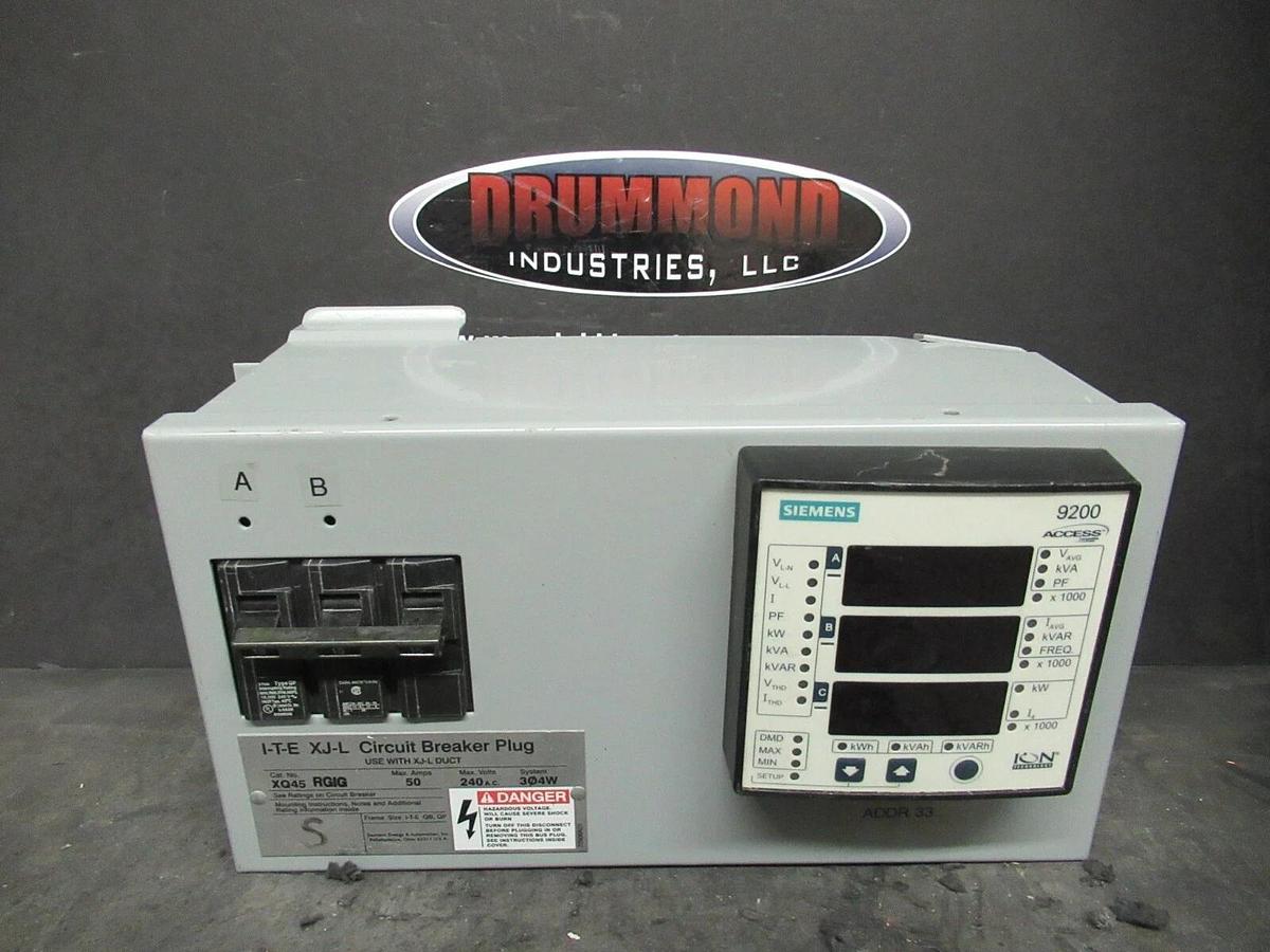 Used ITE BUS PLUG XQ45RGIG 50 AMP 240V 3P4W+GROUND XJ-L 15 AMP BREAKER SIEMENS 9200