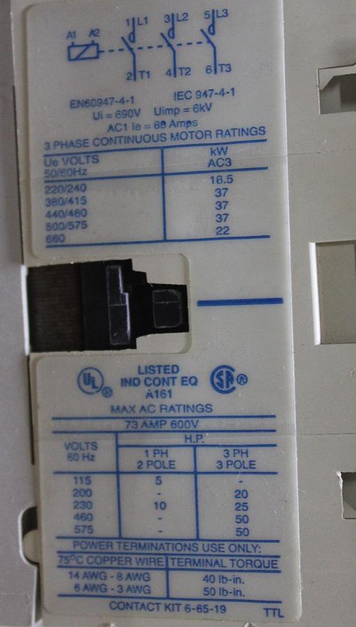 Used WESTINGHOUSE NEMA CONTACTOR A201KFC 211 AMP 4DP 600 VAC