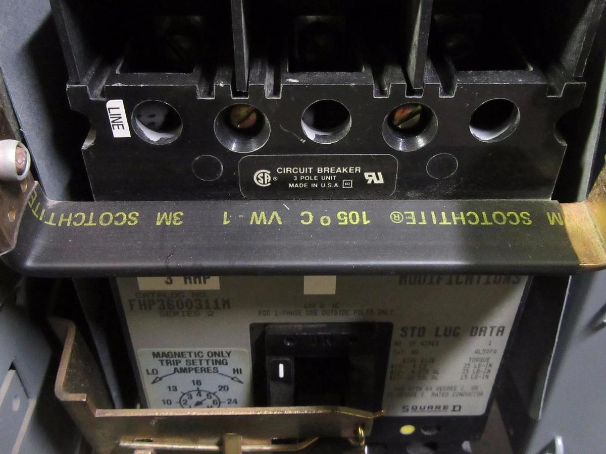 Used SQUARE D MODEL 5 MCC 12" FEEDER BUCKET WITH 3 AMP 600V FHP3600311M BREAKER