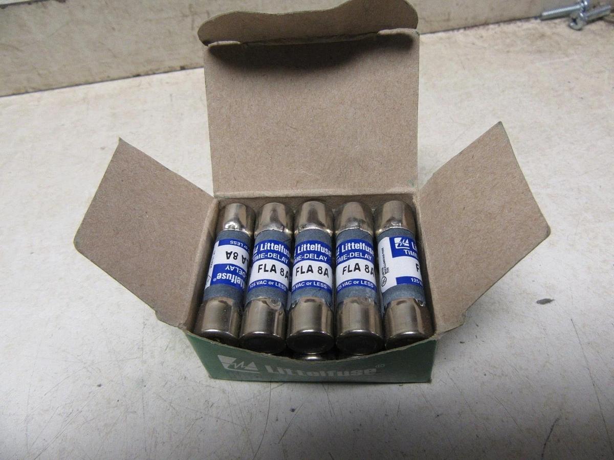 Used FLA8 NEW BOX OF 10 LITTELFUSE FLA 8 AMP TIME DELAY NIB 125V MIDGET FUSE