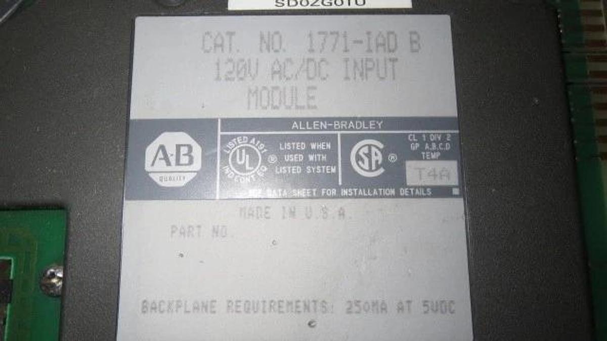 Used ALLEN BRADLEY 120 V AC/DC INPUT MODULE 1771-IAD B **WARRANTY INCLUDED**