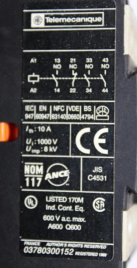 Used TELEMECANIQUE CONTACTOR CA2-DN31 600 VAC 10 AMP COIL: 120V **WARRANTY**